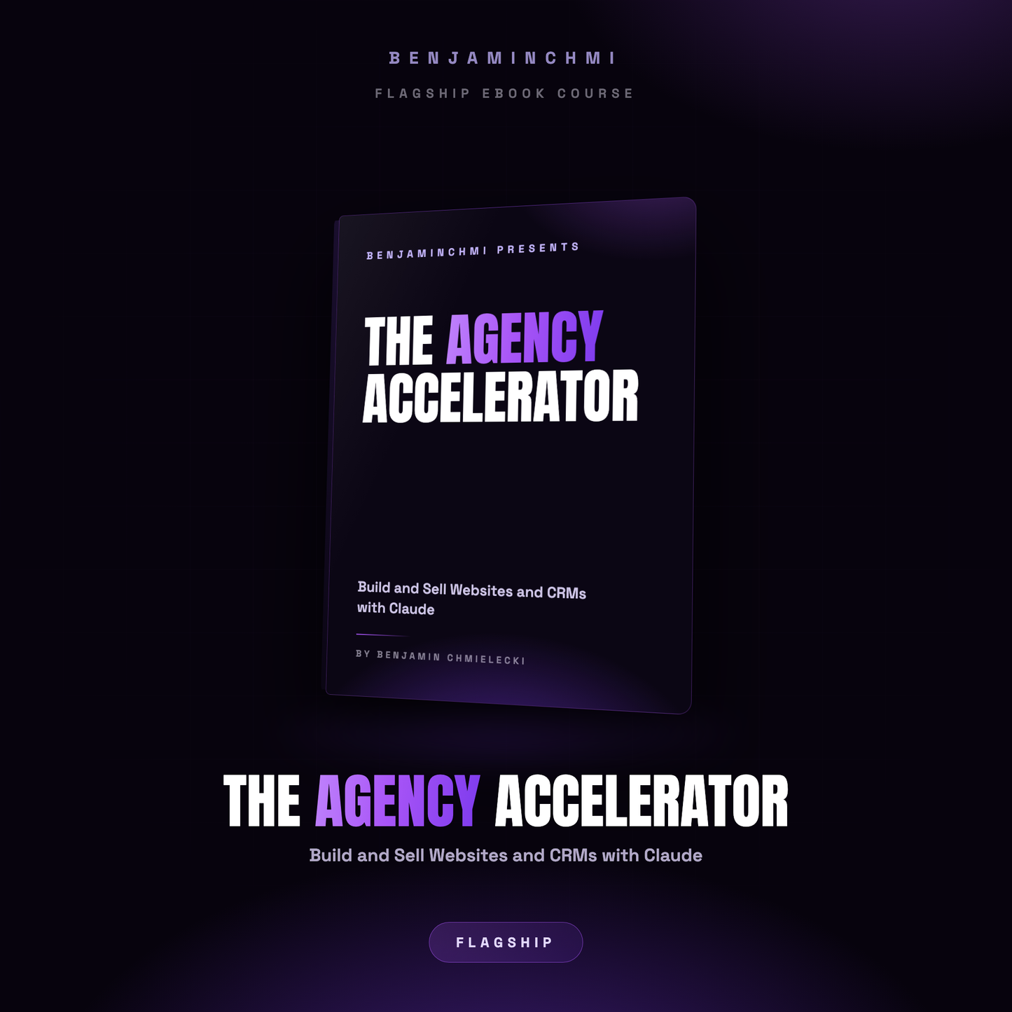 The Agency Accelerator flagship ebook course, black and purple 3D book cover