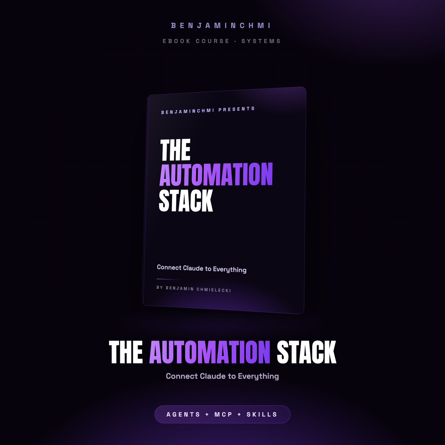 The Automation Stack ebook course, black and purple 3D book cover