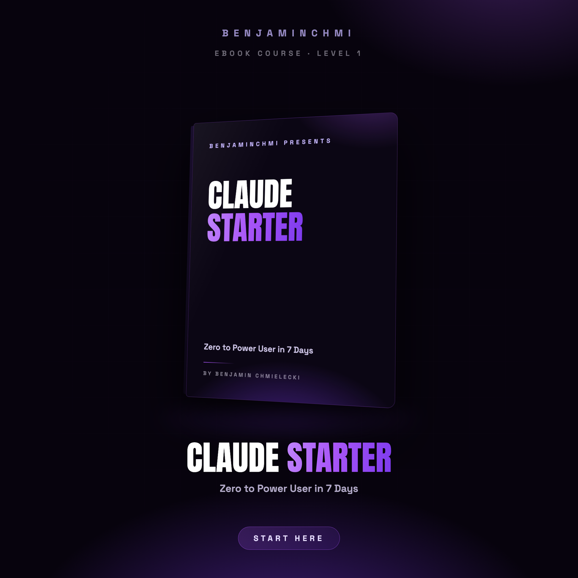 Claude Starter ebook course, black and purple 3D book cover