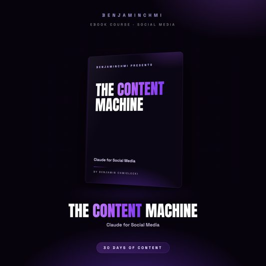 The Content Machine ebook course, black and purple 3D book cover